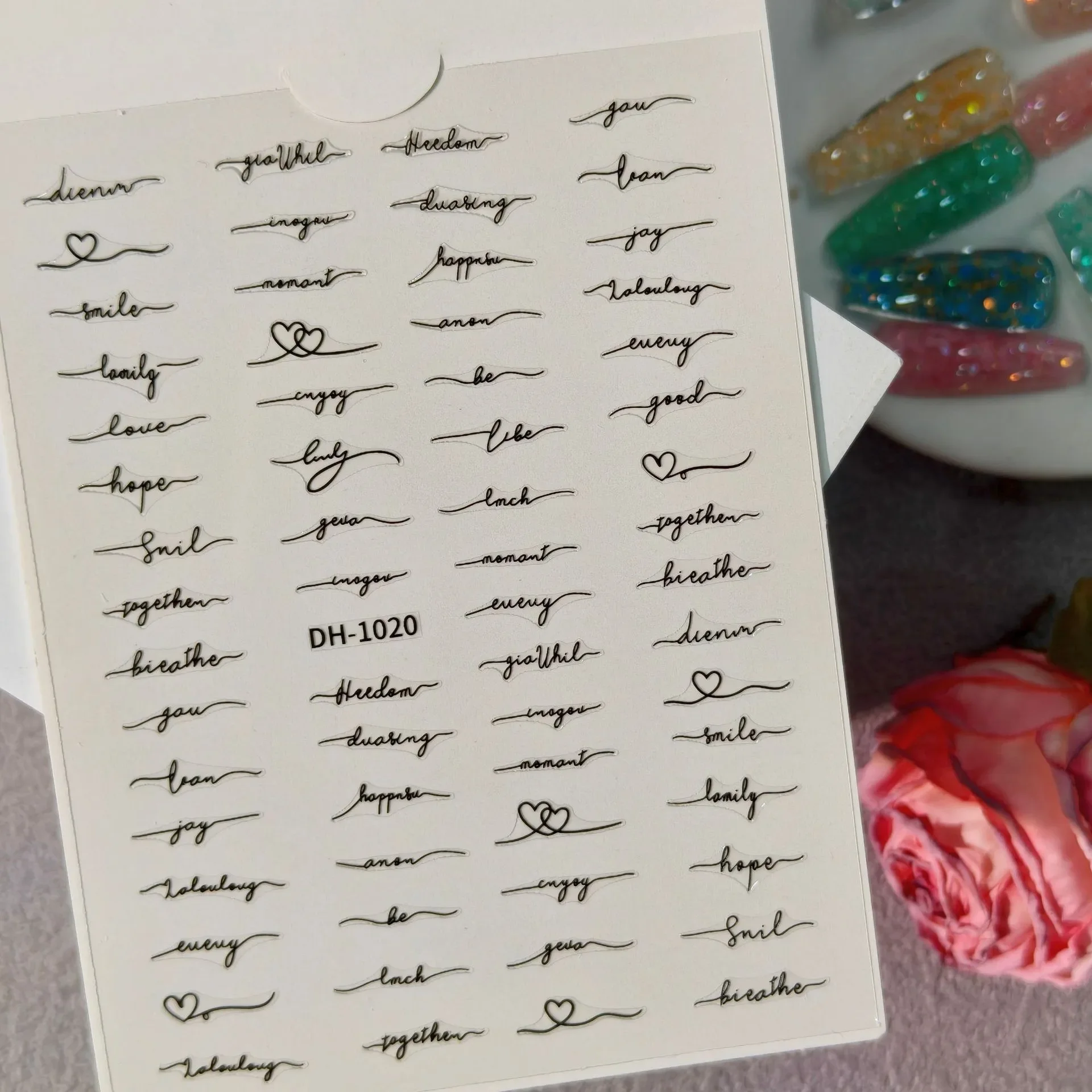 1 Set Simple Line Letter Nail Stickers Versatile Text Self Adhesive DIY Manicure Nail Art Decor