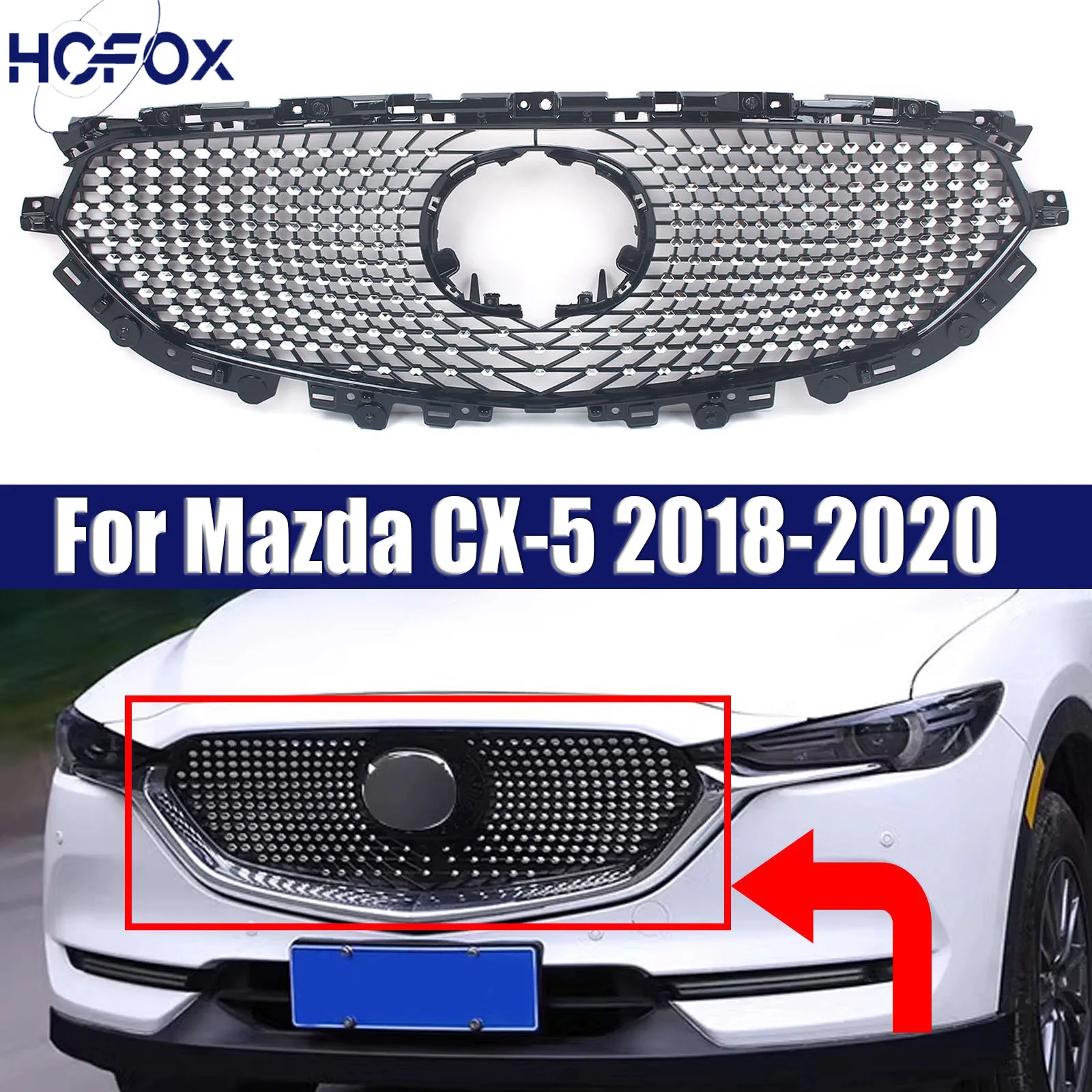 

Front Bumper Racing Grille Car Air Intake Hood Grid Radiator Body Modification KitFor Mazda CX-5 2018-2020