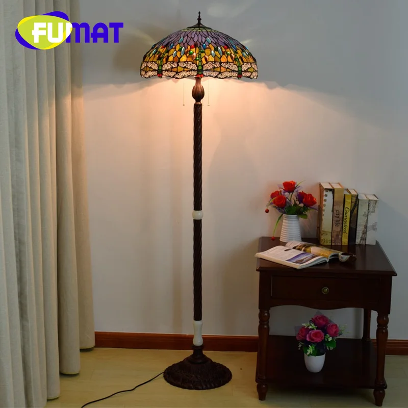 

FUMAT Tiffany Glass 20 inch floor Lamp Deco Living Room Dining Room Hotel bedroom American style purple Dragonfly tripod lamp