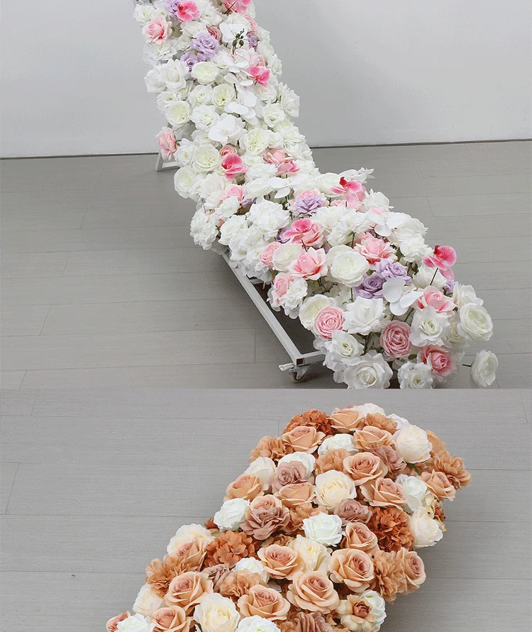Weiße Serie Luxuriöse Künstliche Hortensien-Rosen-Blumenreihe Dekoration Hochzeitshintergrund Boden-Blumenarrangement Event-Requisiten – Detail 8