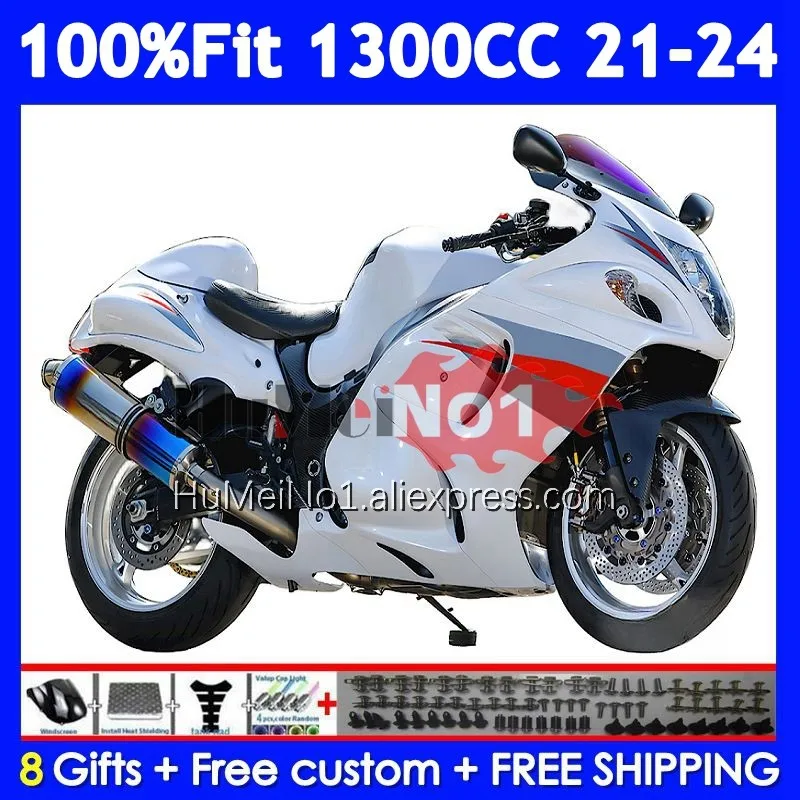 Injection Body For SUZUKI GSXR1300 Hayabusa GSXR 1300 CC 21 22 23 24 129No.22 GSXR-1300 2021 2022 2023 2024 Fairing Glossy white