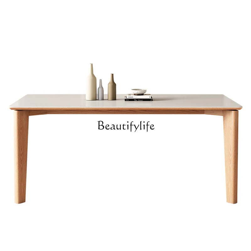 

Nordic Solid Wood Rock Plate Dining Table Japanese Style Natural Wood Cream Style Simple Wabi-Sabi Style Dining Table