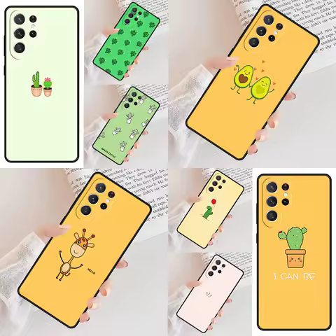 Candy Color Patterned Cactus Dinosaur Phone Case For Samsung Galaxy S24 S23 S22 S21 Ultra S10 Note 10 Pro S20 Plus FE S9 Cover