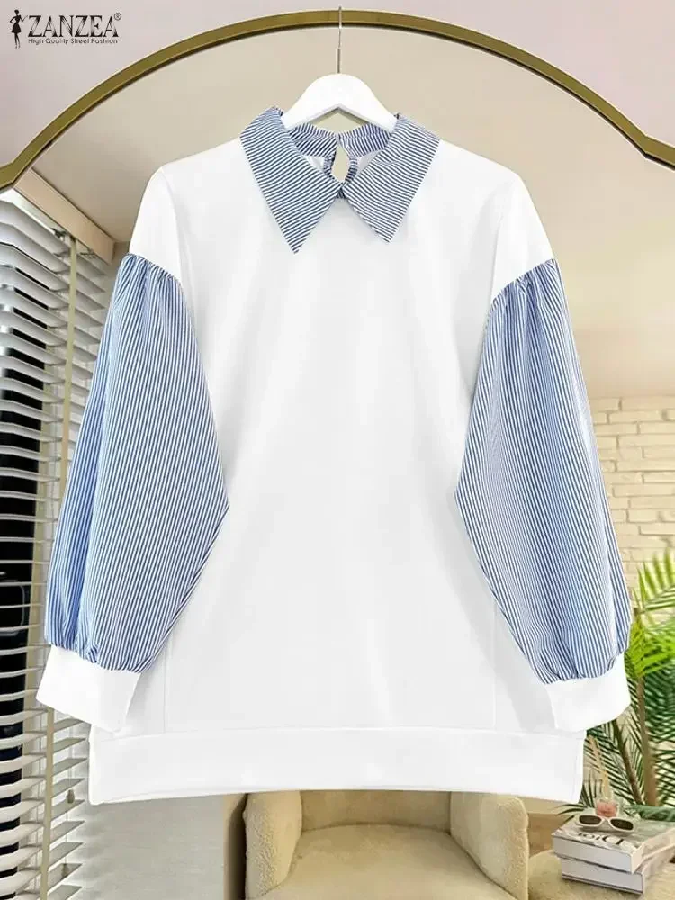 ZANZEA Fashion Women Striped Patchwork Sweatshirts Pullovers 2025 Autumn Long Sleeve Tunic Tops Casual Loose Blusas Jumpers