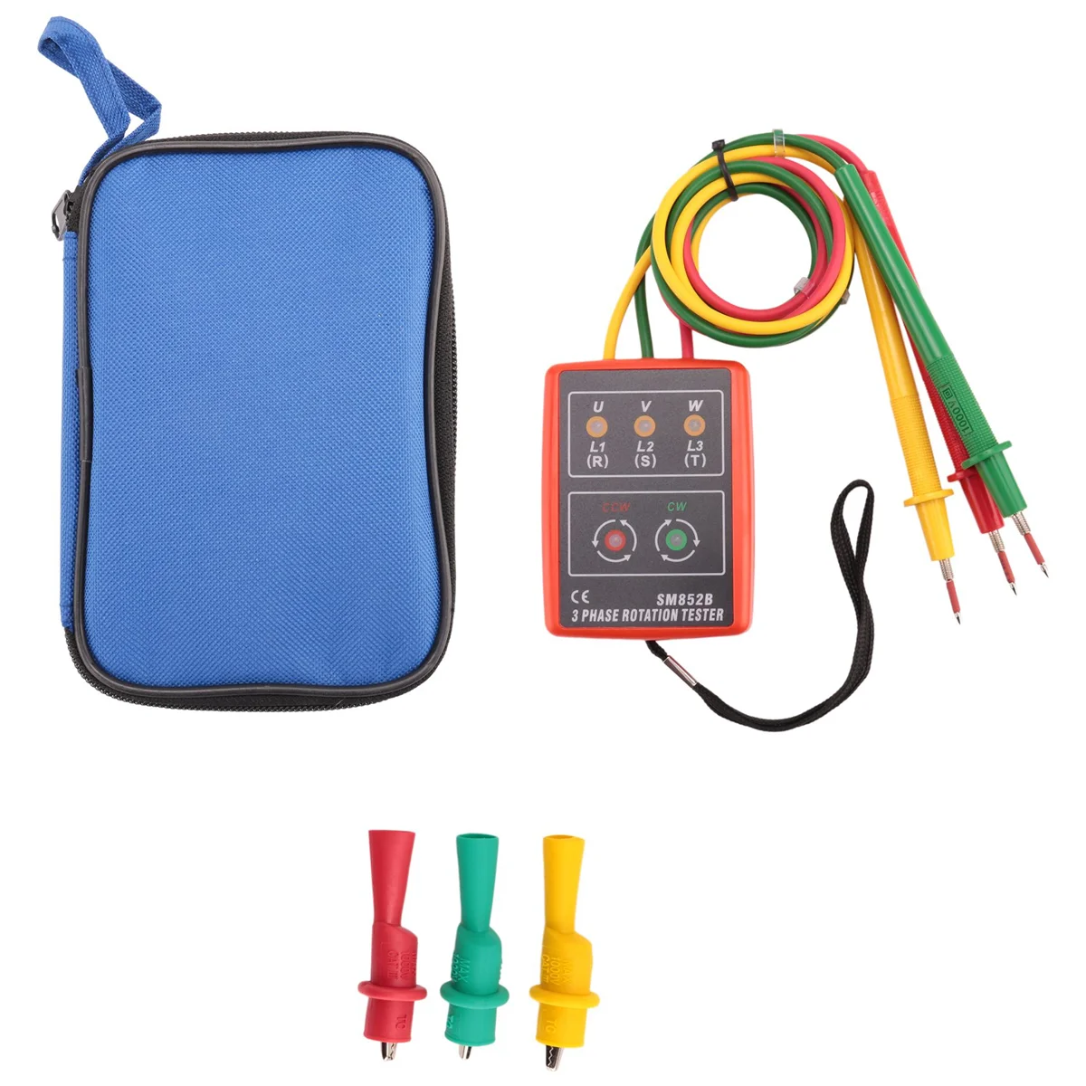 T85C New 3 Phase Sequence Rotation Tester Indicator Detector Meter LED Buzzer with Portable Pouch TD-LED02