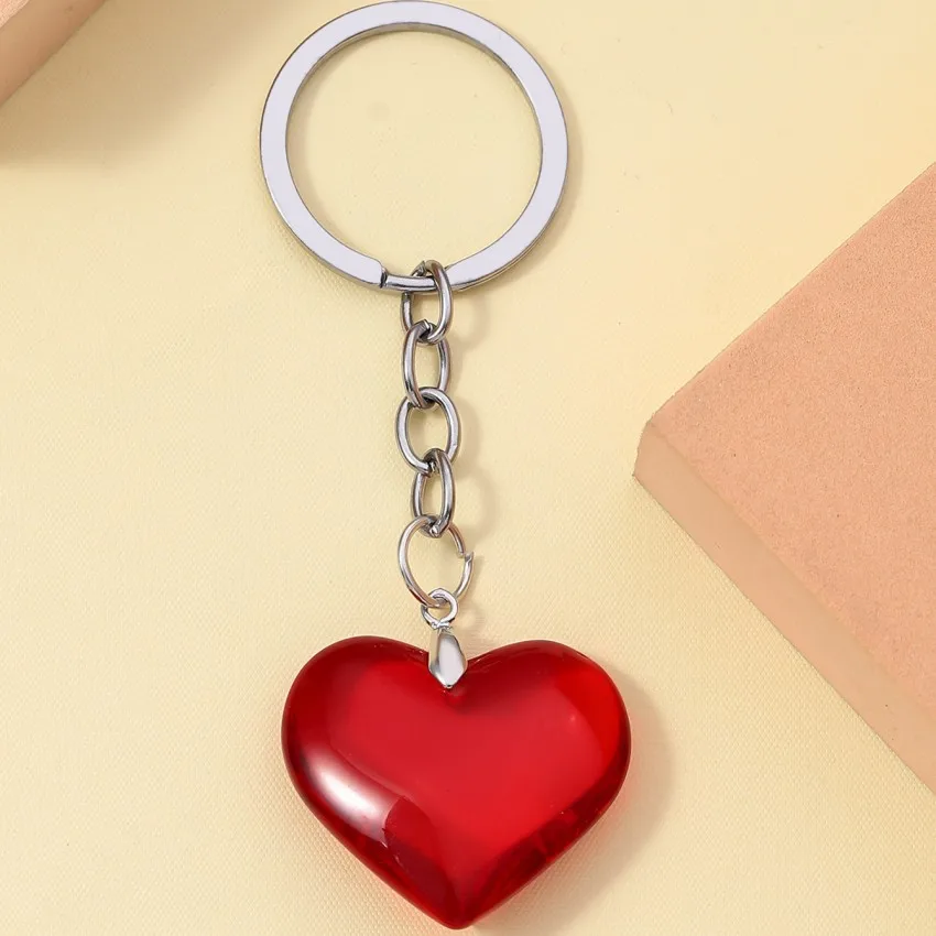 Glass Colorful Love Keychain Trendy Cute For Women Friend Gift Sweet Hearts Bag Car Keyring Crystal Decorative Accessories