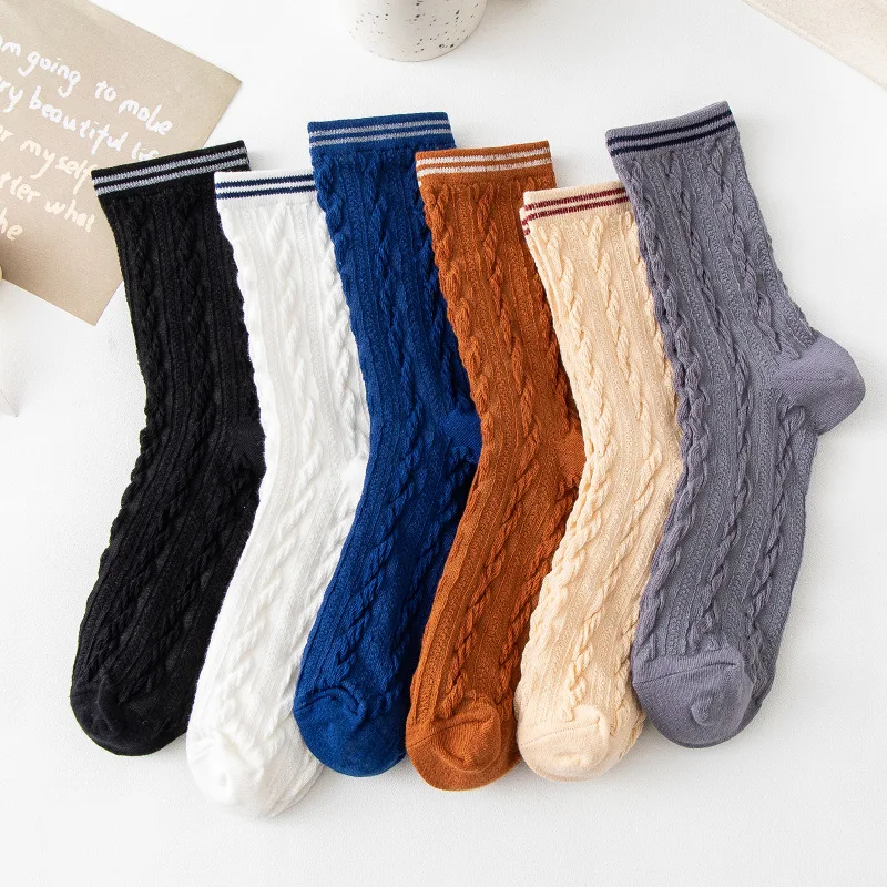 

Lolita Spring Cute Japanese Harajuku Women's Socks Kawaii Cable Knit Korean Style Cotton Long Socks Female Kawaii Funny Socks