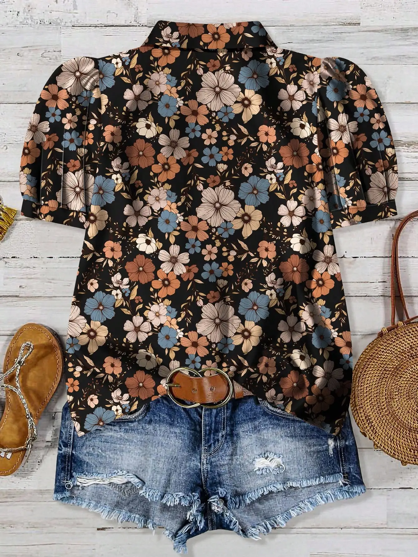 

Casual Floral Puff Sleeve Blouse For Women Summer Boho Chic Vacation Top
