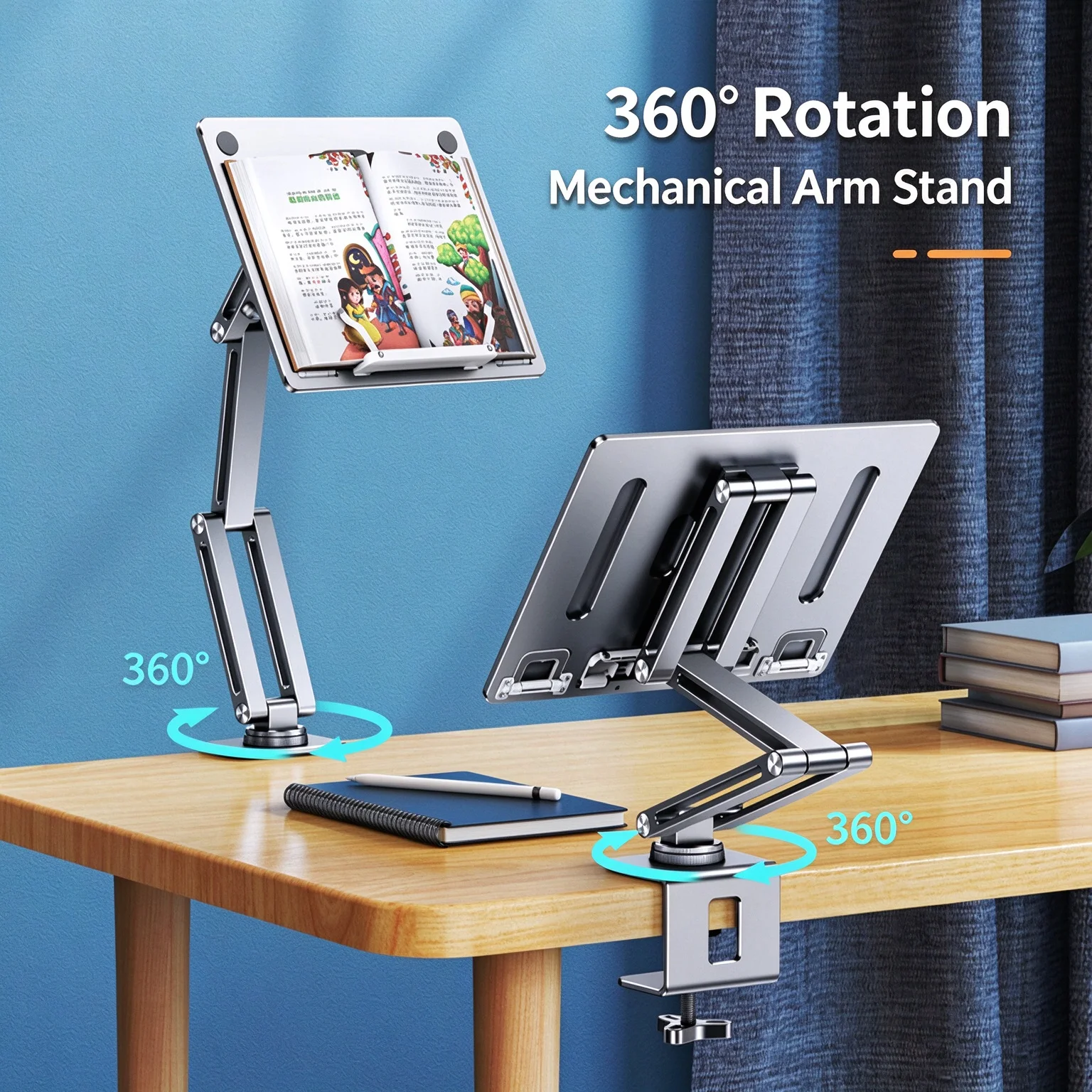 360° Rotating Laptop Stand Clamp Tablet Hightening Support Holder Aluminum Alloy Book Bracket Desktop Bed Lazy Stand