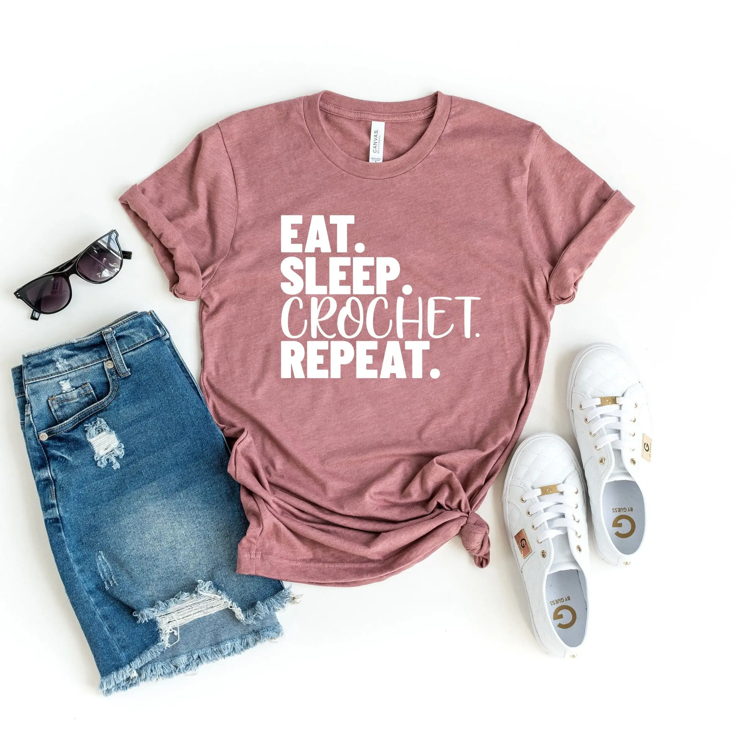 Eat sleep crochet repeaT T Shirt for lover mom shirts grandma nana knitter gift knitting