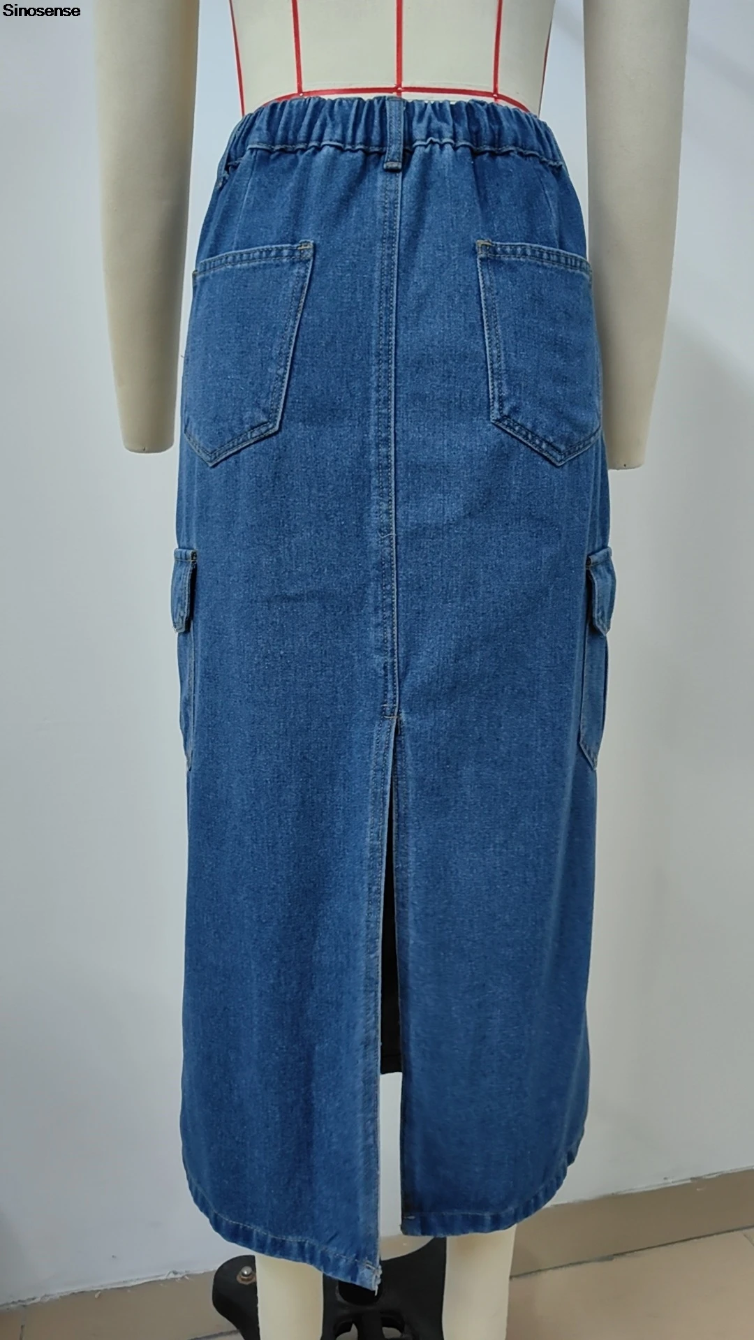 Frauen Denim Cargo Röcke elastische Taille Split Back Midi Bleistift Rock y2k ausgehen Straße langen Jeans rock mit Cargo taschen