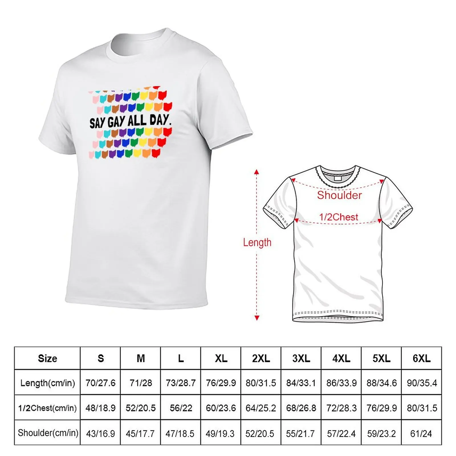 Say Gay All Day | Ohio | House Bill 616 | HB616 LGBTQ+ Stop Hate Stop H8 Ally Black Text White Outline Version T-Shirt