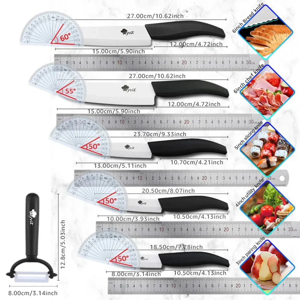 Kitchen Ceramic Knives Chef knife 3 4 5 6 inch + peeler Set Paring Fruit Utility Slicing Knife White Zirconia blade Cooking Tool images - 6