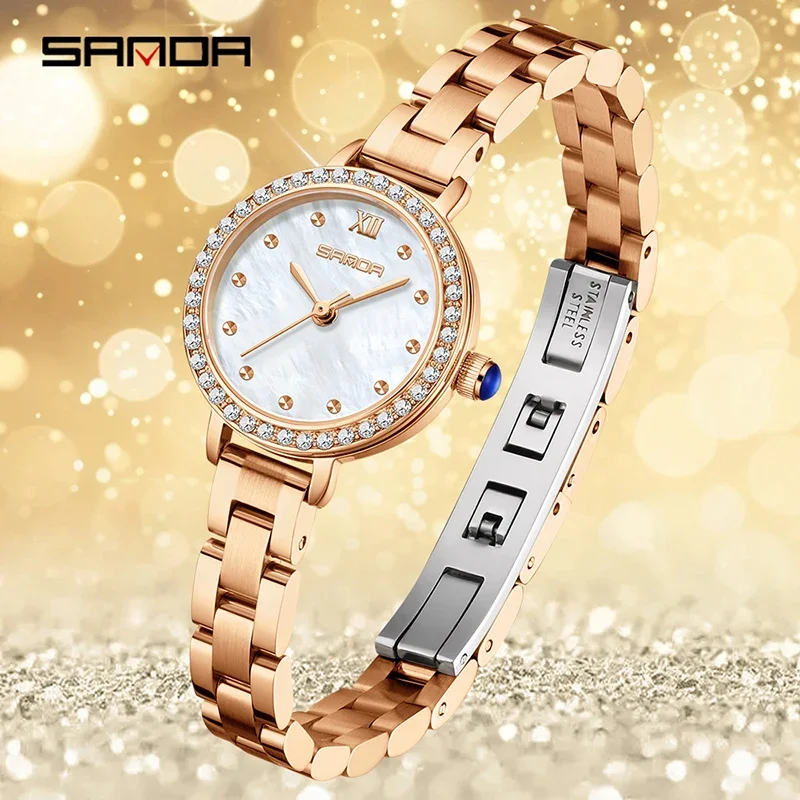 SANDA ساعة نسائية سوار ساعة باند موضة فريتيلاريا مينا تصميم أنيق سبيكة مقاوم للماء ساعة كوارتز نسائية مدمجة هدية