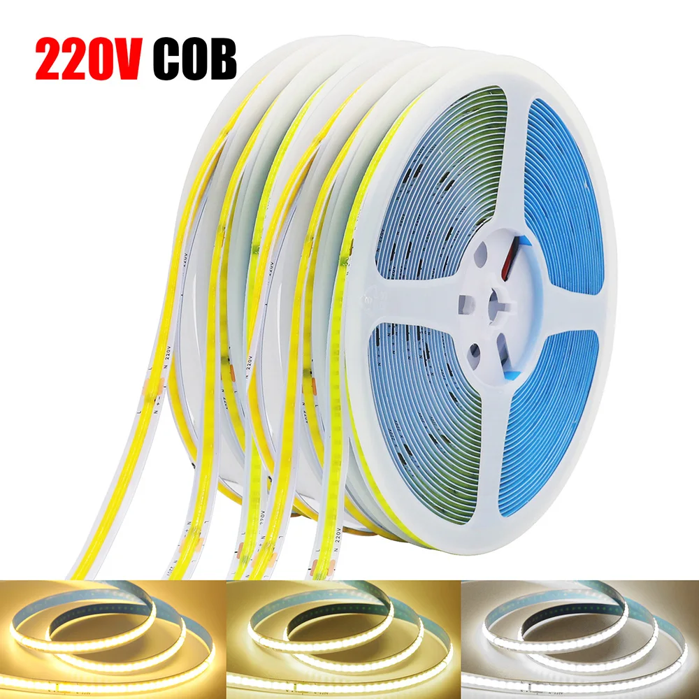 

Super Bright COB LED Strip Light 5m 10m 220V 240LED Flexible Lamp High Density Linear Lighting RA90 Soft Tape Warm Natural White