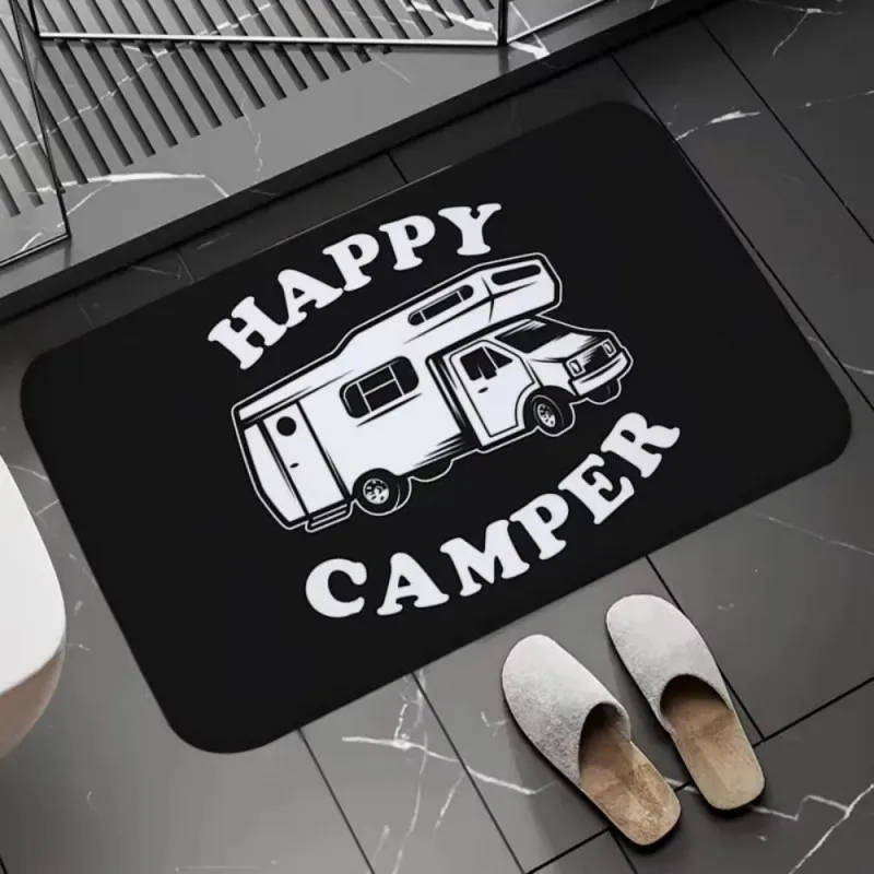 VIKAMA Happy Camper RV Doormat for Front Door Balcony Hallway, Non Slip & Machine Washable, Home Furniture Decor