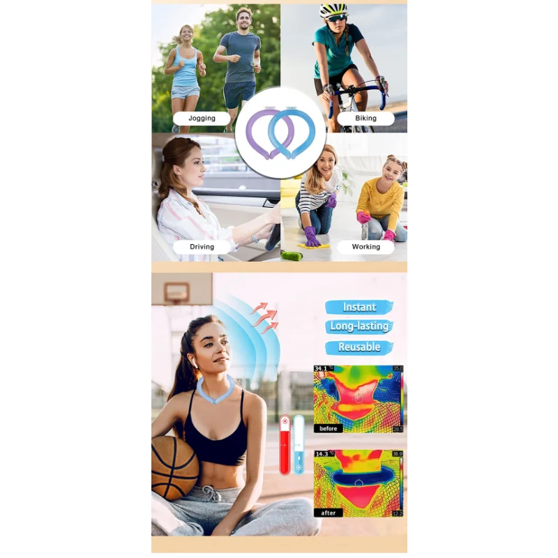 Neck Cooler Tube Neck Cooler per Fitness Summer Outdoor riutilizzabile Neck Cooling Wrap Gel Ice Pack Relief per Hot flash e Feve