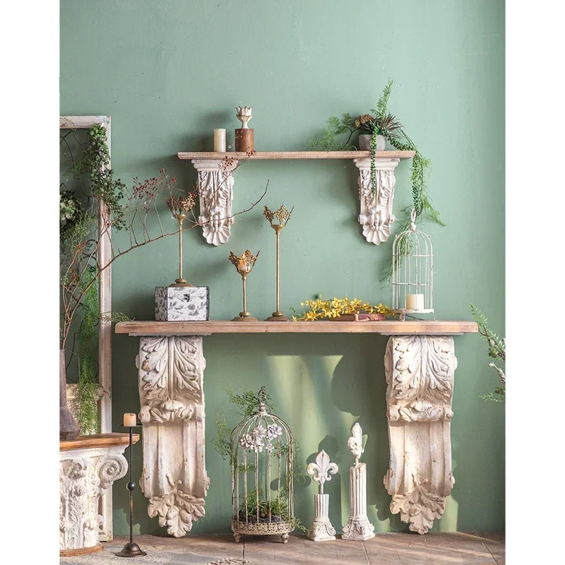 

z Roman Retro Design Home Furniture Side Table Console Entrance Hallway Wood Console Table With White Carving Base