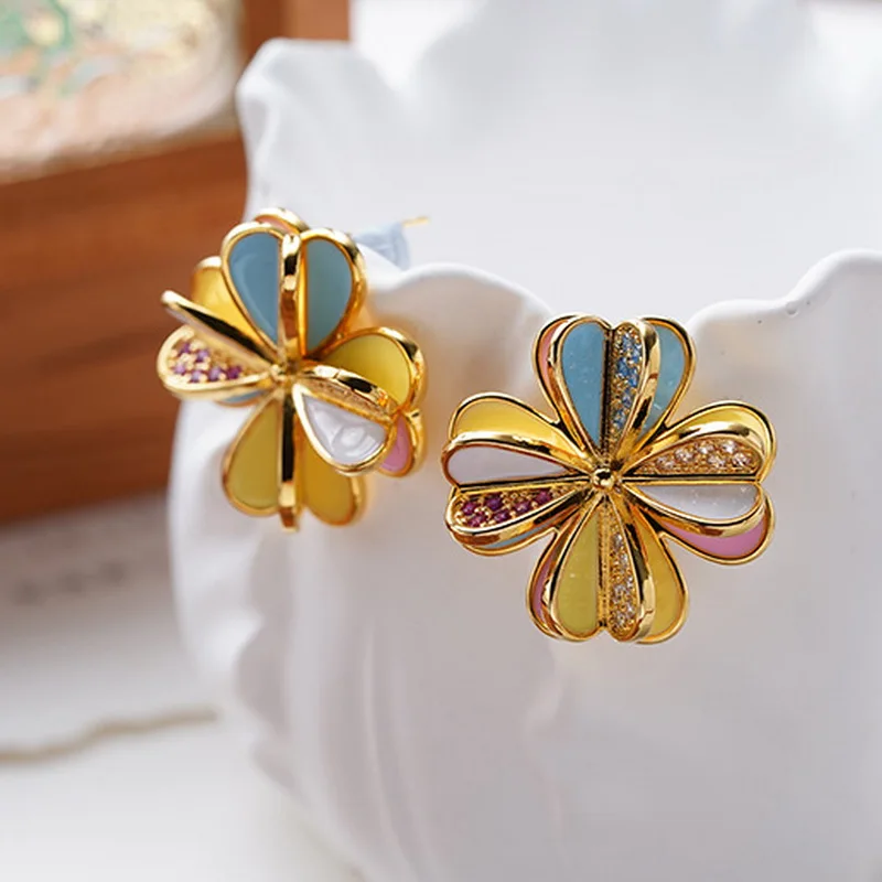 

Colorful Four-Leaf Clover Earrings Women Ins Luxury Personality Earrings Simple Fashion Versatile Earrings Wedding Jewelry Gift