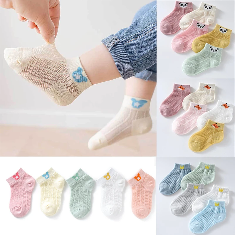 5 Pairs Summer Cotton Kids Socks Cute Cartoon Thin Mesh Baby Short Socks Dinosaur Bear Children Socks for Boys Girls Cheap Stuff