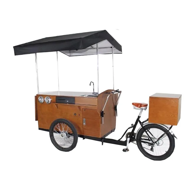 KN-T04D 2019 Outdoor Coffee Bike For Fast Food Tricycle With Stainless Steel Leather Roof