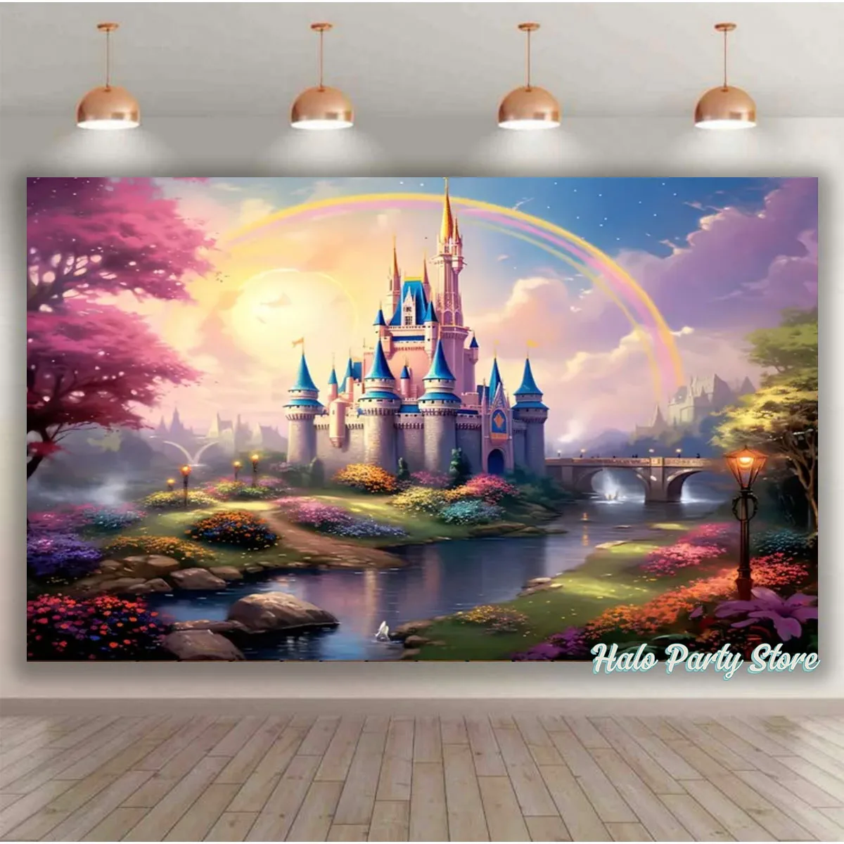 Pink Rainbow Castle Princess Birthday Party Backdrops Flowers Forest Backdrops For Photo Studio Princess Baby Shower Party Photo