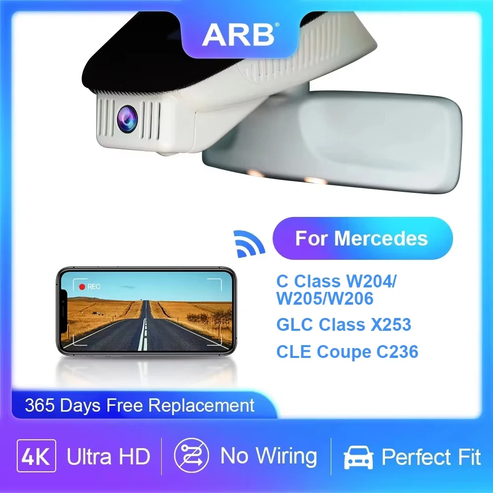 For Mercedes C-Class W204 W205 W206 & GLC X253, for Benz CLE Coupe C236 2023-2026, ARB 4K Dashcam Car Camera, WIFI APP Connect