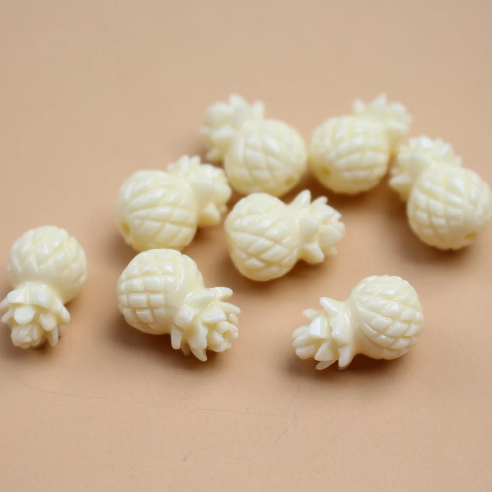 10 Stück 10 mm * 15 mm künstliche Korallenperlen, 3D-schöne Ananasperlen, beige Farbe, für Schmuckherstellung, Armband, Halskette, Basteln, DIY – Detail 1