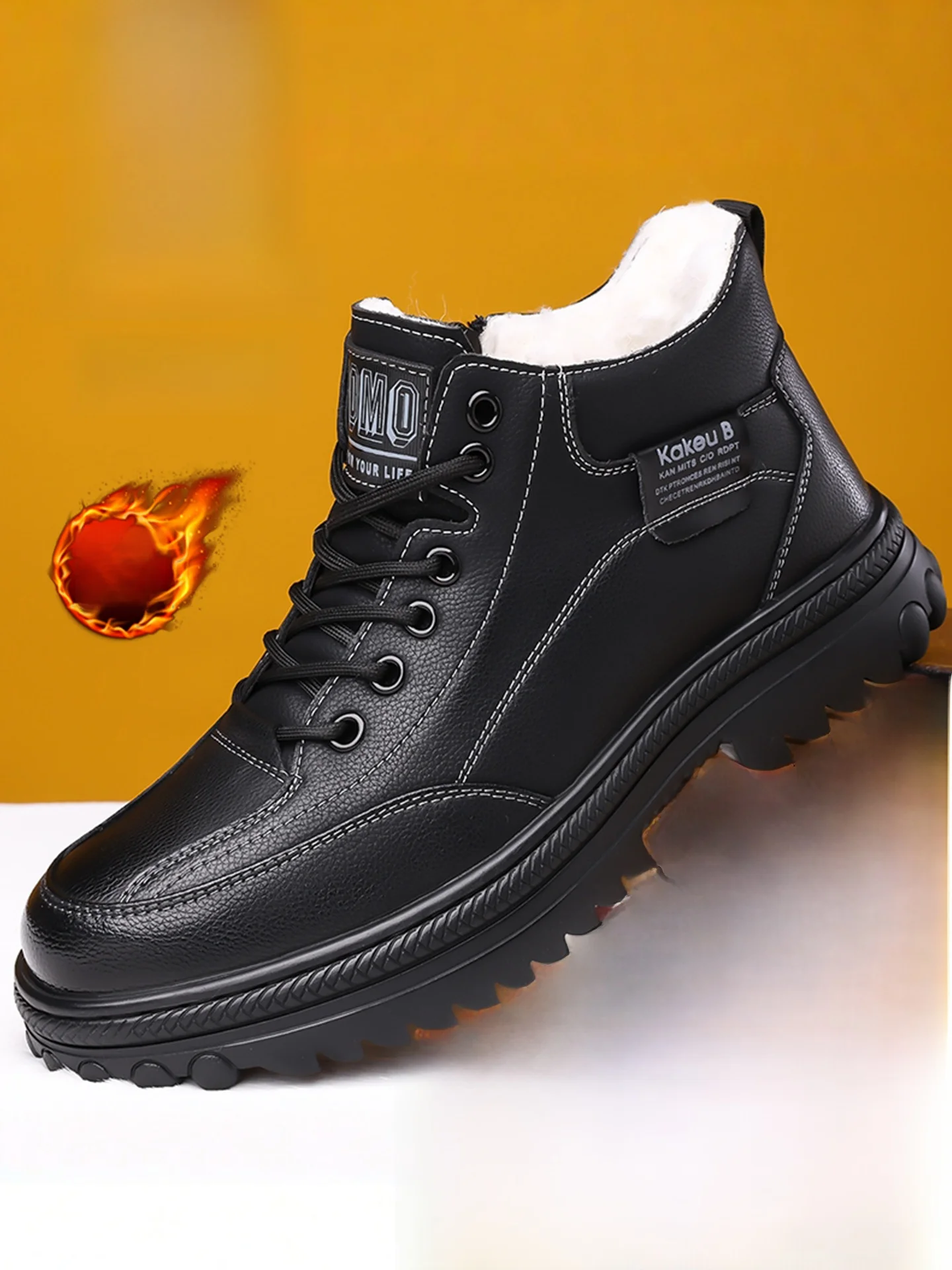 

Warmth And Sle Men's Winter High Top Leather Boots Anti-Slip Wear-Resistant Cotton Lined Fce Lined Durable Rubber Sole