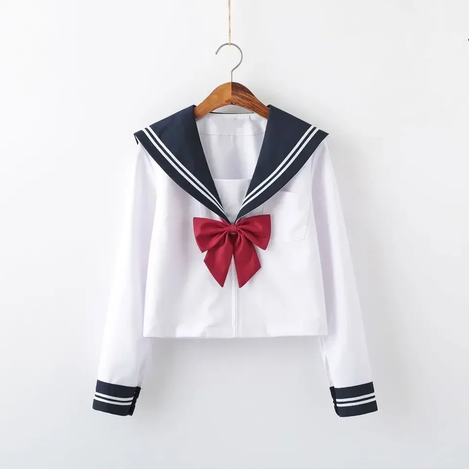 Uniforme da ragazza della scuola giapponese JK Black Sailor Basic Cartoon Navy Set di uniformi da marinaio Costume blu scuro Uniforme da ragazza per donna