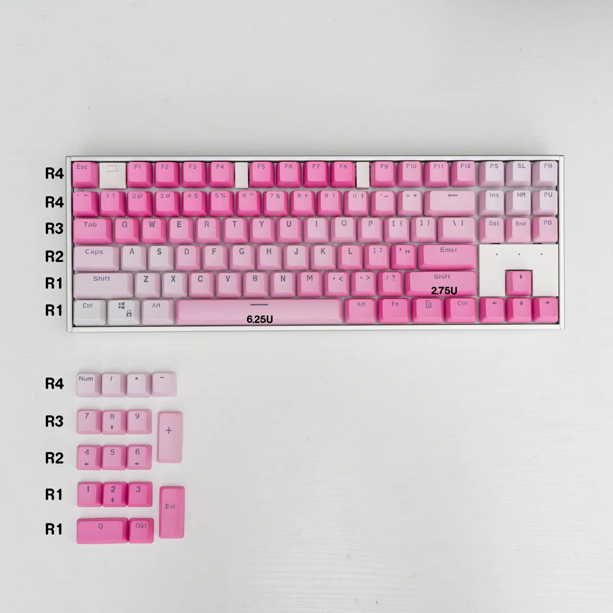 

Font translucent powder is transparent 104 key mechanical keyboard keycap personality PBT two-color injection molding OEM height