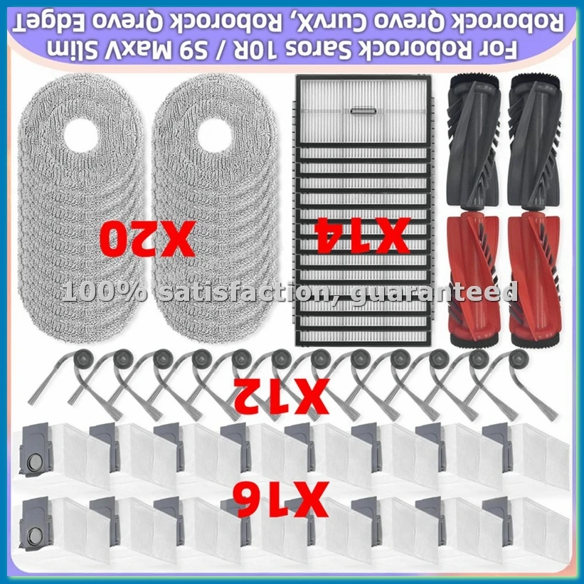 

Запчасти для Qrevo CurvX/Qrevo EdgeT/Saros 10R/S9 MaxV Slim: основная и боковые щетки, HEPA-фильтр, салфетка для влажной уборки, мешок для сбора пыли - A63M