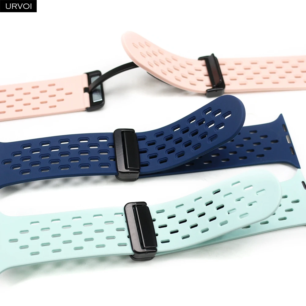 URVOI Band for Apple Watch Band Ultra 2 series 11109 8 SE  breathable Silicone strap for iWatch D buckle metal closure wristband