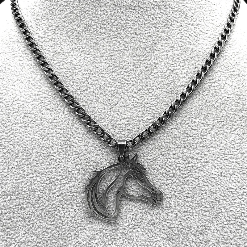 Lovely FAJA Animal Horsehead Pendant Necklace Women Men Stainless Steel Hollow Horse Head Hip Hop Chain Friendship Jewelry Gift