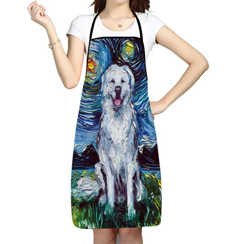 Kitchen Apron Van Gogh The Starry Night Printed Sleeveless Oxford Fabric Aprons for Men Women Home Cleaning Tools Creative Gifts