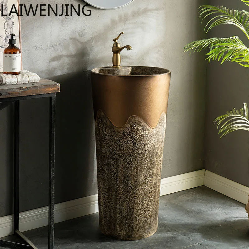 

HLZ gold washbasin outdoor sink basin art large column basin outdoor washbasin