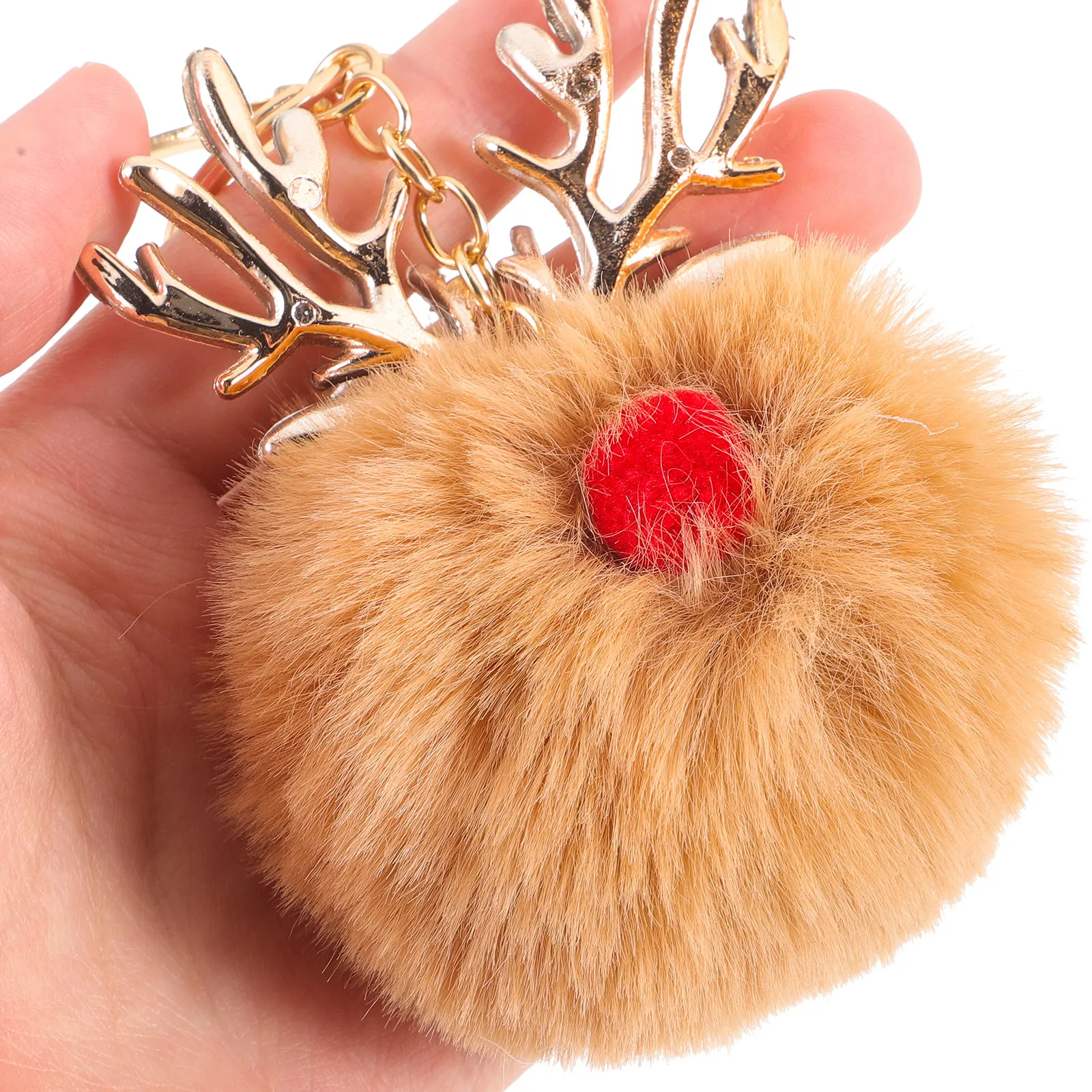

Elk Deer Hanging Keychain Polyester Soft Pompom Ball Key Pendant Decorative Bag Backpack Pendant Car Key Ring Gift Accessories