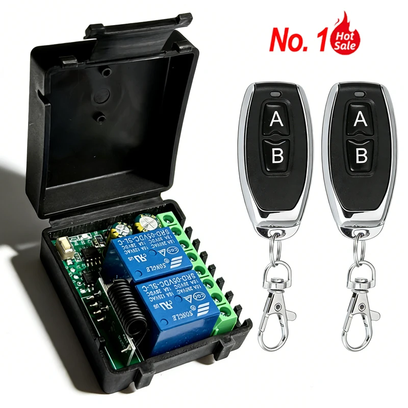 2CH 433MHz Remote Control Universal Wireless Switch 6-30V 85-250V 10A Relay Module For Garage Door Curtain Light LED motor etc