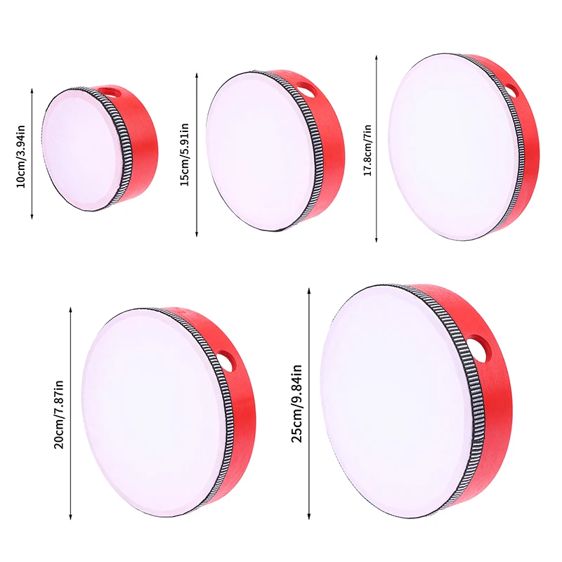 Drewniany bębenek dla dzieci, czerwony, instrument perkusyjny, bębenek ręczny, zabawka edukacyjna, bębenek do uderzania, 10-25 cm