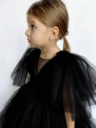 Infant Toddler Baby Girls Wedding Dress Princess Gown Vintage Boho Chic Dresses Smoky Blue Big Ruffles Sleeve Ins Kids Clothes