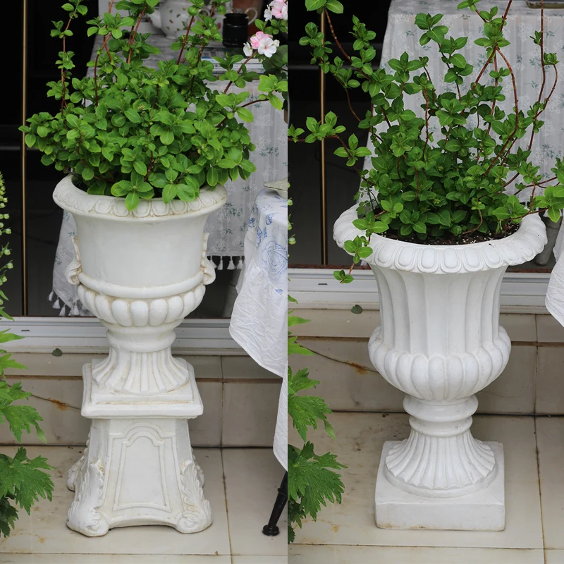 Retro Large round European Style Flower Pot White Standing Plant Pots for Garden Courtyard Balcony Home Decorative Accessories