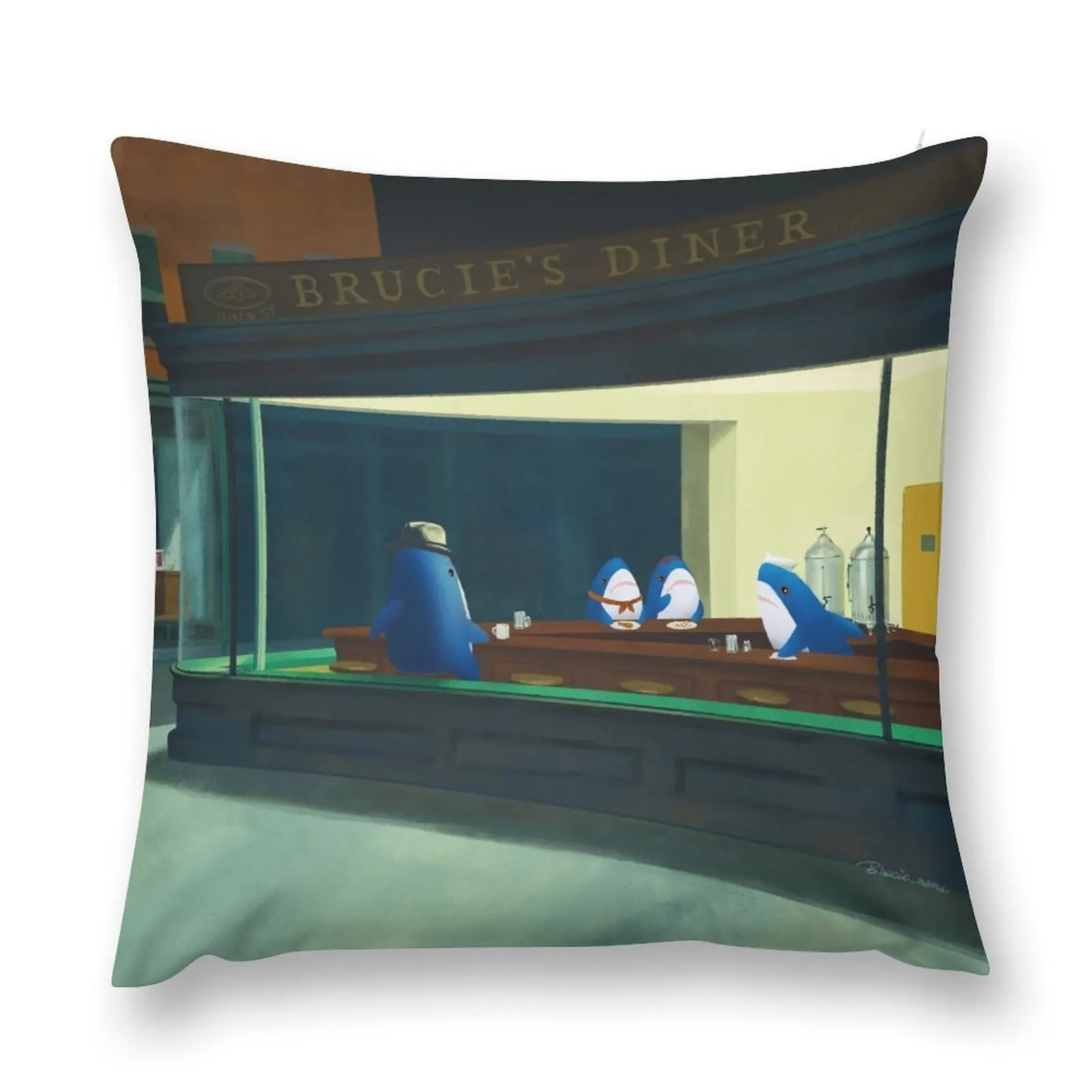 

Nighthawks: blahaj/shark edition Throw Pillow Luxury Pillow Cover Sofa Cushion Custom Cushion Photo New year pillow