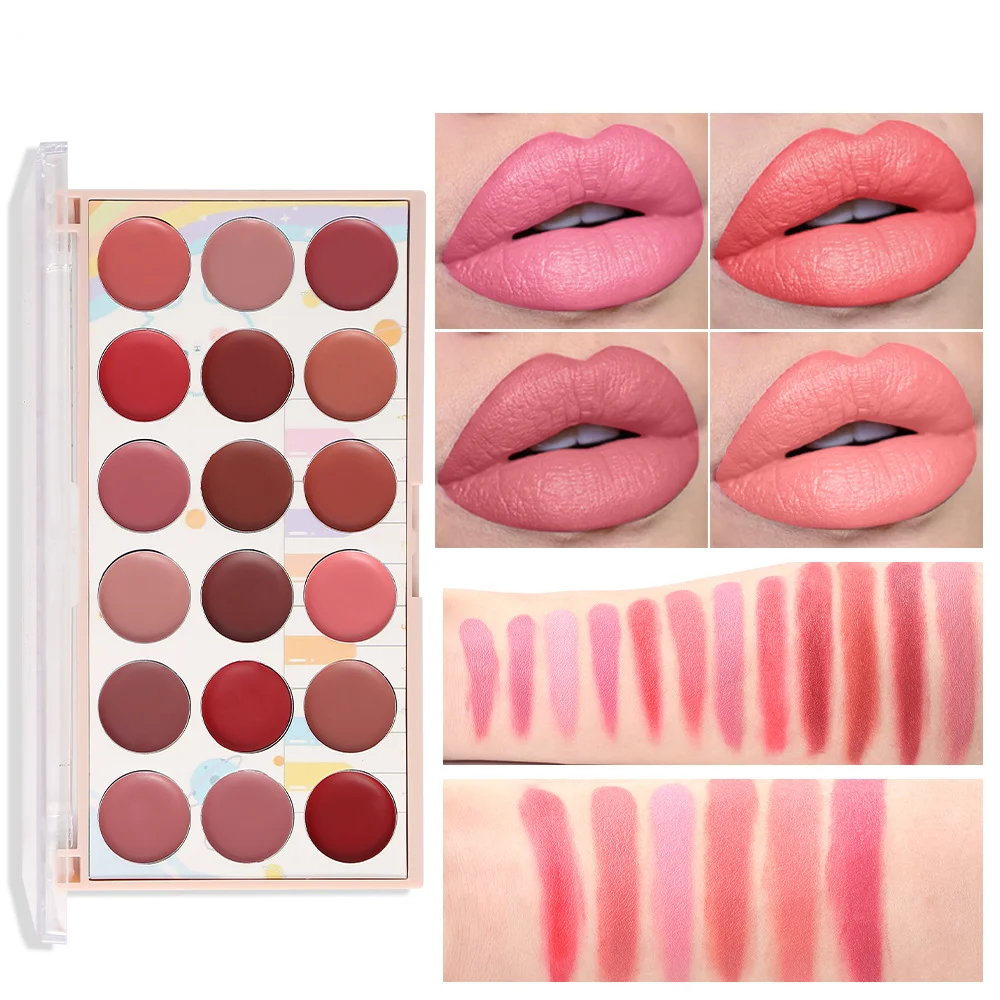 18 Kleuren Vochtinbrengende Niet-Vervagende Antiaanbakbeker Grensoverschrijdende Lippenstiftplaat Matte Matte Matte Lippenstiftset