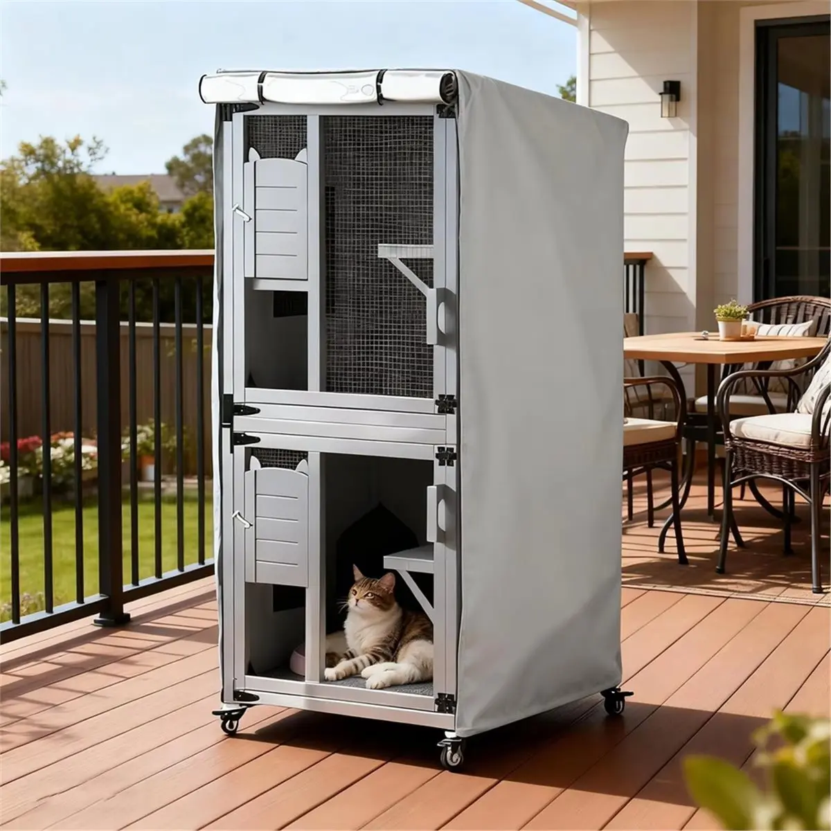 

Чехол для укрытия кошек на открытом воздухе, сверхпрочный, с боковой молнией, защитный домик для котят и домашних животных для патио и балкона, модель A