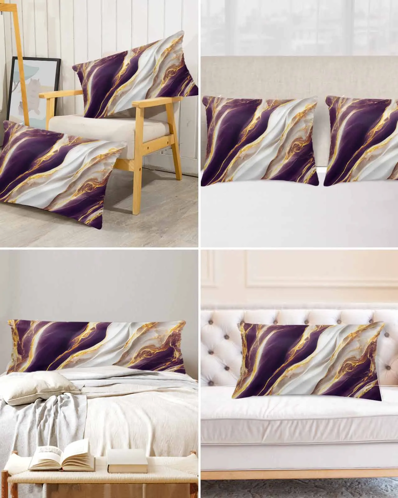 Marble Texture Purple Bed Satin Pillowcase 2pcs Sofa Pillow Cover Case Bedroom Satin Cushion Covers Home Decor