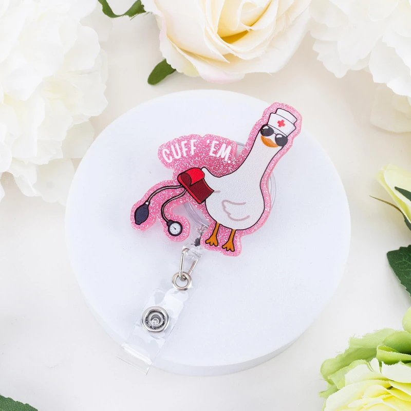 Fun Glitter Badge Clip with Retractable Clip Cute Gifts for Nursing Student Medical Worker Teacher Doctor Cuff Badge Holder