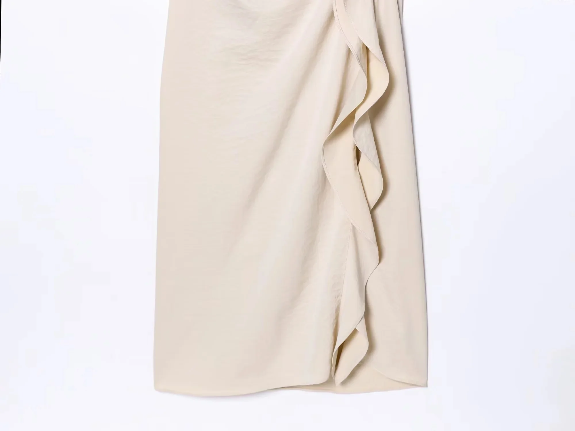 BSAY 2026 Damen Einfarbiges Rundhals-Midikleid mit Halben Ärmeln, Schmal Geschnitten, Seitlich Gerafft, Rüschen-Split, Elegantes Büro- und Formelles Kleid – Detail 20