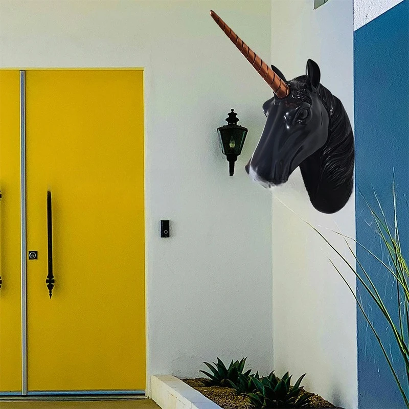 Unicorn Horse Head Wall Art, Resin 3D Animal Mount for Living Room, Entryway Background Decor, Creative Home Ornament - view 3