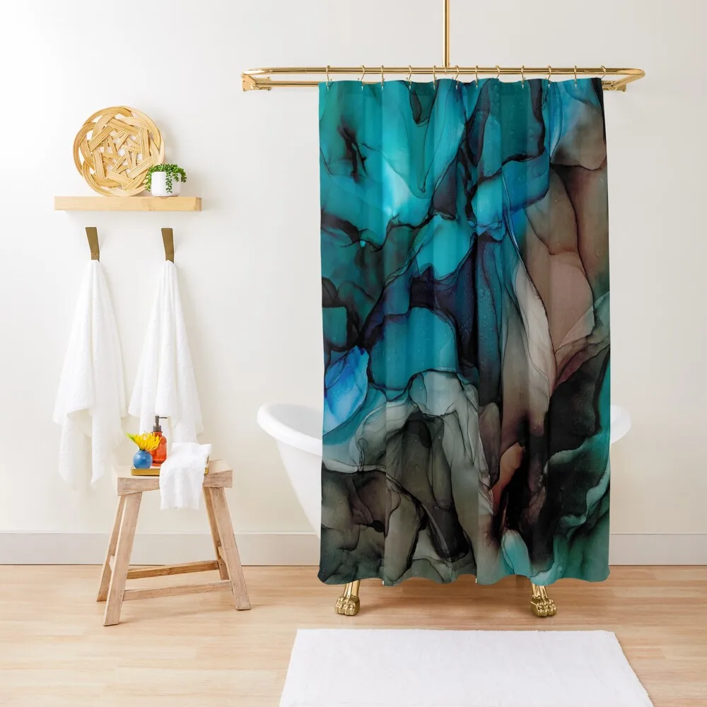 Mystic Blue: Original Abstract Alcohol Ink Painting Shower Curtain Accessories For Shower And Services