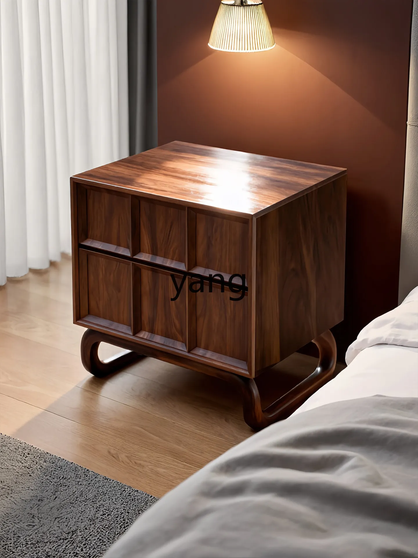 

LH medieval bedside table solid wood high-end home bedroom storage bedside cabinet